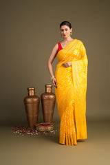 Bright Yellow Pure Silk Banarasi Handloom Saree