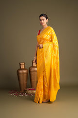 Bright Yellow Pure Silk Banarasi Handloom Saree