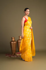 Bright Yellow Pure Silk Banarasi Handloom Saree