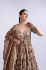 Regal Gold Embroidered Lehenga Set with Cape & Dupatta