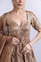 Regal Gold Embroidered Lehenga Set with Cape & Dupatta