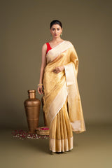 Golden Pure Katan Tissue Silk Banarasi Handloom Saree