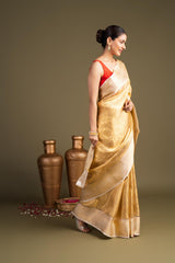 Golden Pure Katan Tissue Silk Banarasi Handloom Saree
