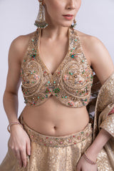 Golden Banarasi Embroidered Lehenga Set with Dupatta