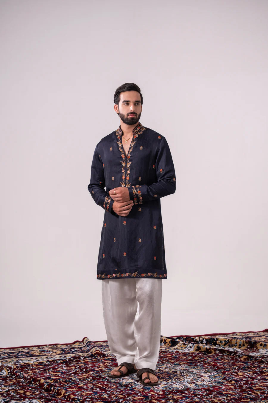 Sapphire Veil Embroidered Linen Silk Kurta