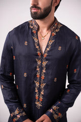 Sapphire Veil Embroidered Linen Silk Kurta