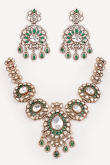 Bold and dramatic polki long necklace set with matching earrings