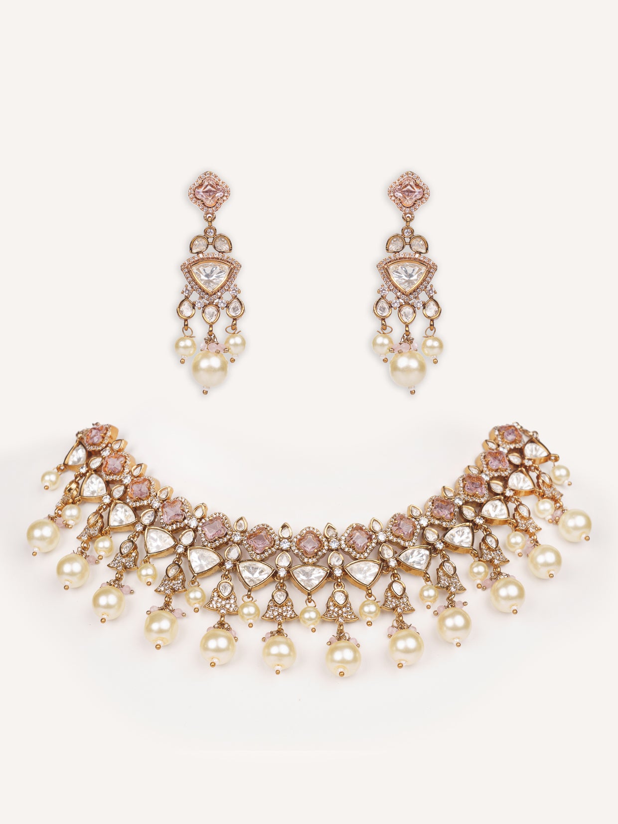 Dramatic and classy two tone kundan polki stone necklace set with matching earrings