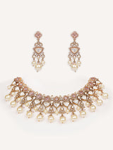 Dramatic and classy two tone kundan polki stone necklace set with matching earrings