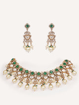 Dramatic and classy two tone kundan polki stone necklace set with matching earrings