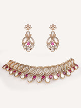 Dramatic and classy two tone kundan polki stone necklace set with matching earrings