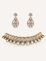 Dramatic and classy two tone kundan polki stone necklace set with matching earrings
