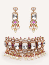 Bold and dramatic polki choker with matching earrings