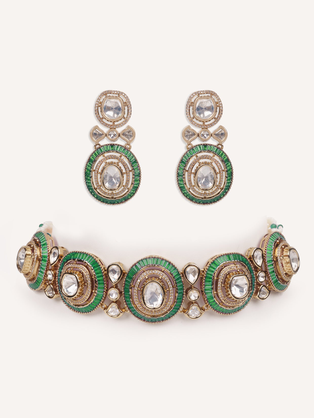 Dramatic and classy two tone moissanite choker with matching earrings