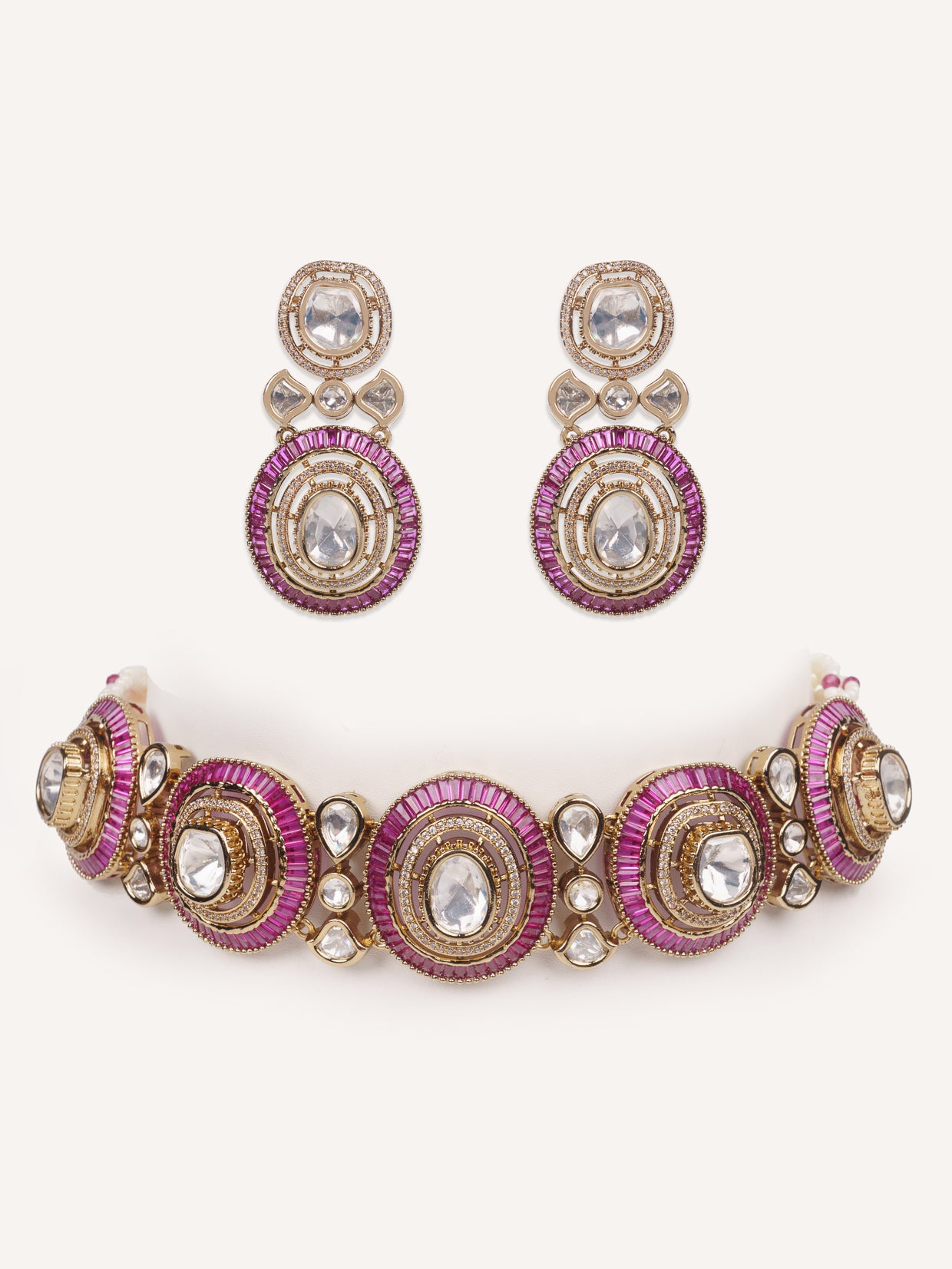 Dramatic and classy two tone moissanite choker with matching earrings