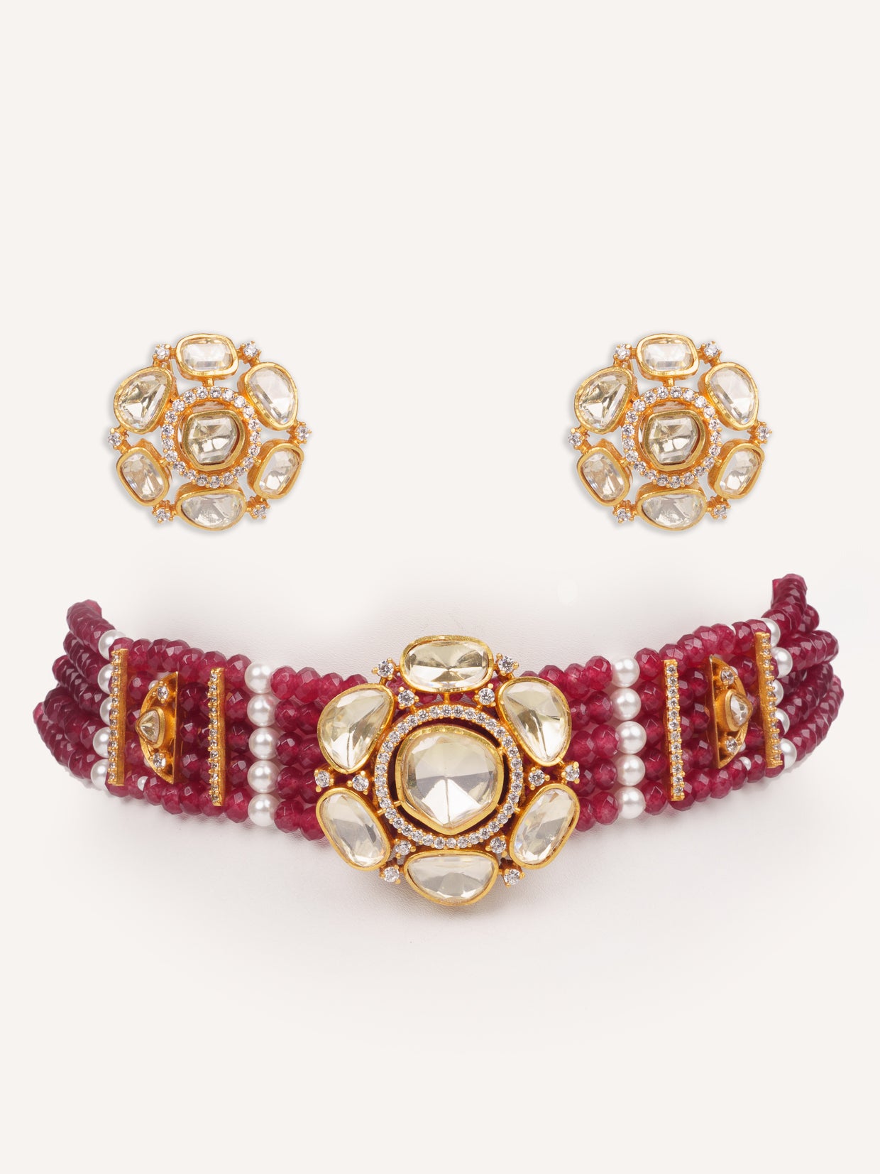 Elegant and classy moissanite red beaded choker