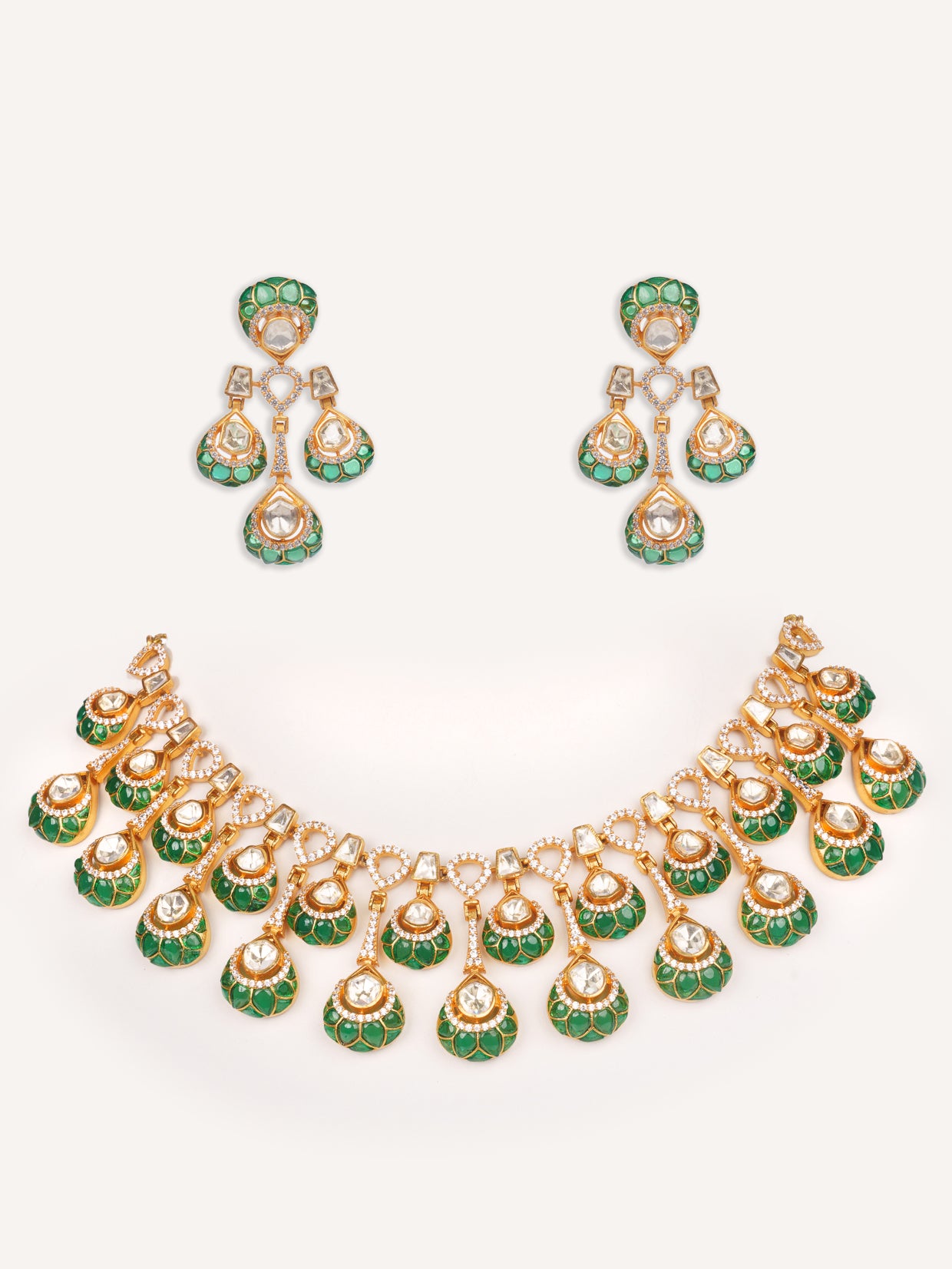 Bold and dramatic moissanite necklace set with matching earrings