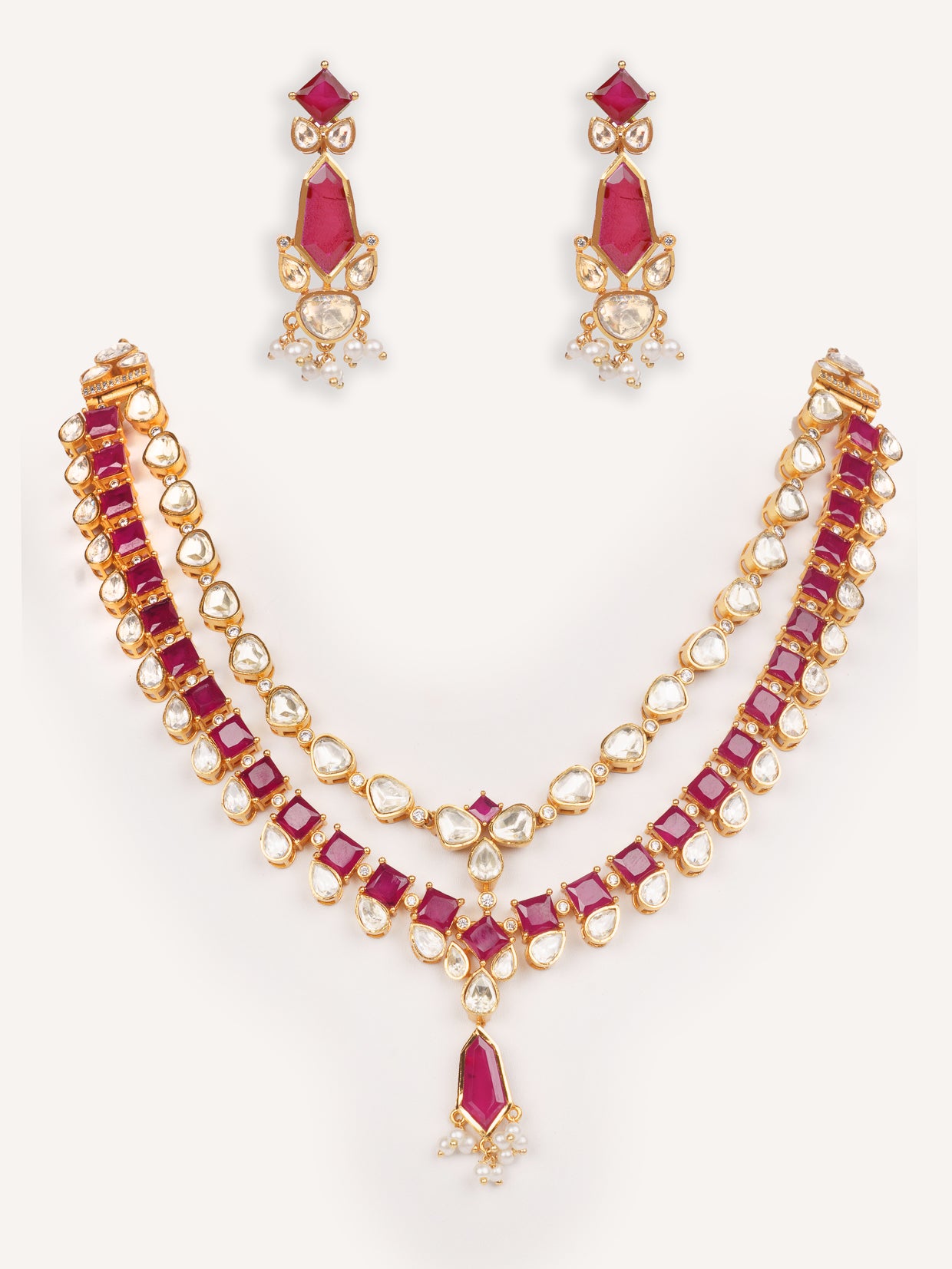 Bold and dramatic moissanite long necklace set with matching earrings