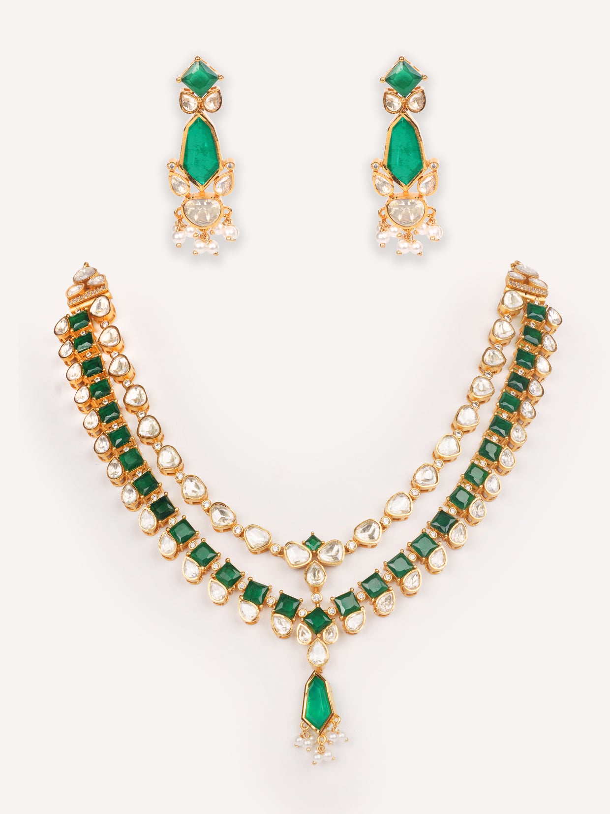 Bold and dramatic moissanite long necklace set with matching earrings