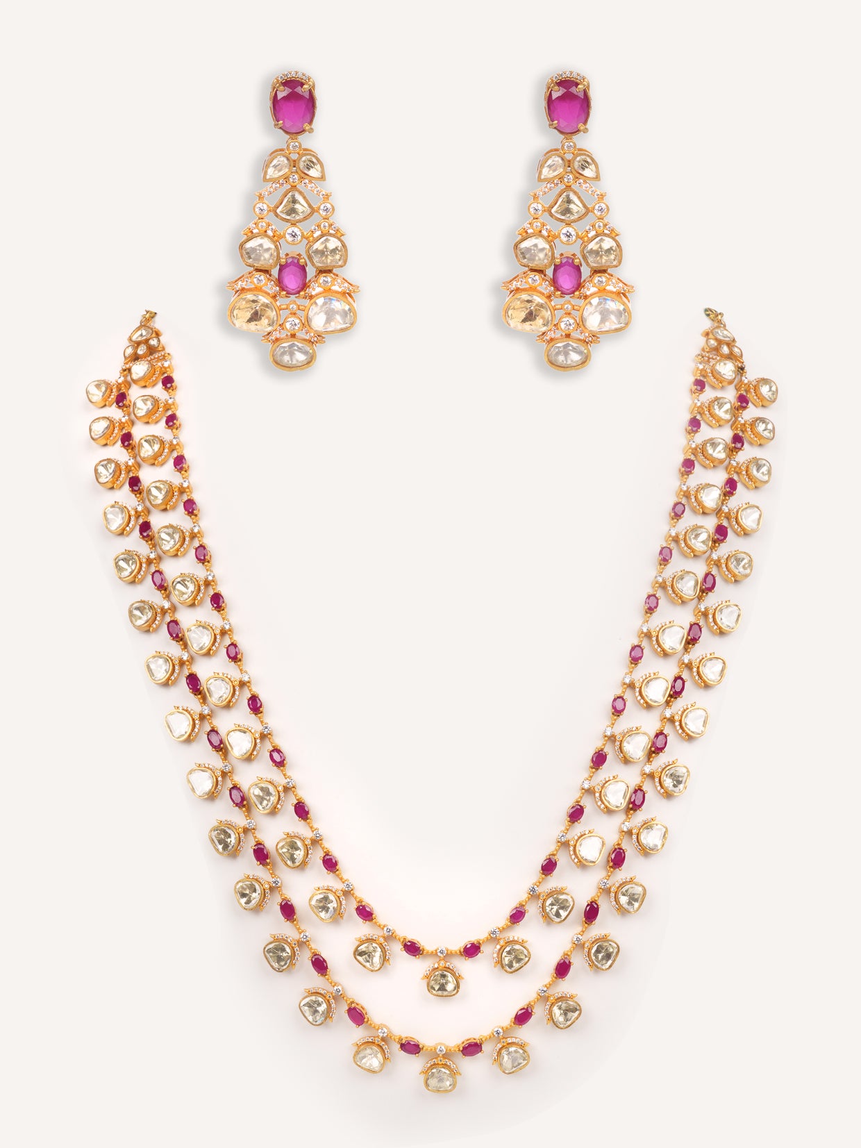 Bold and dramatic long moissanite necklace set with matching earrings