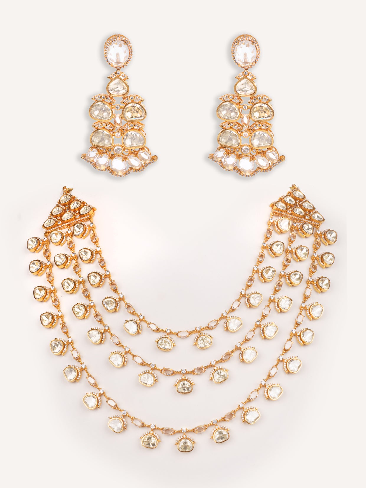 Bold and dramatic moissanite long necklace set with matching earrings