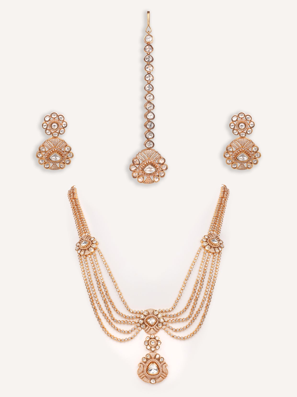 Dramatic and stylish moissanite set with matching earrings and maantikka
