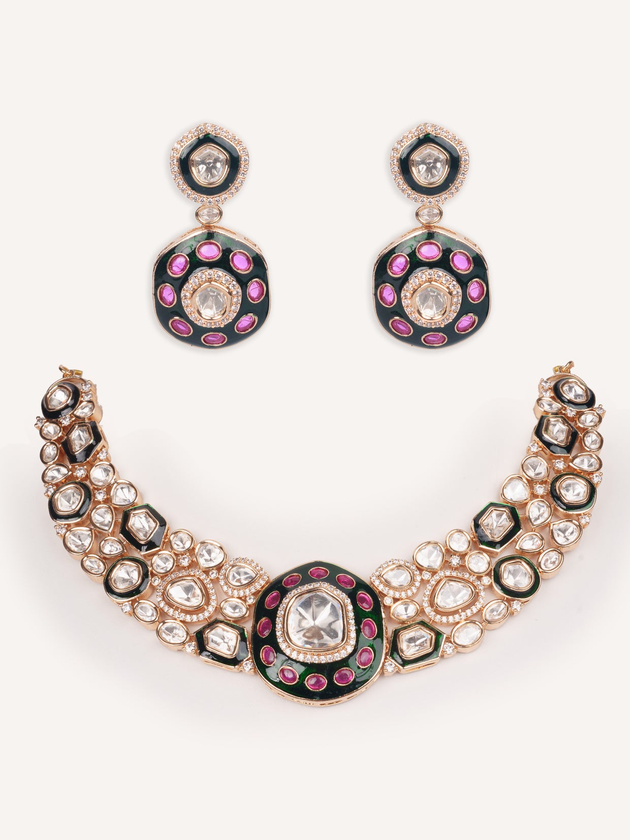 Classy kundan meena necklace set with elegant pair of earrings.