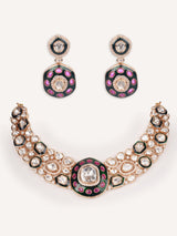 Classy kundan meena necklace set with elegant pair of earrings.