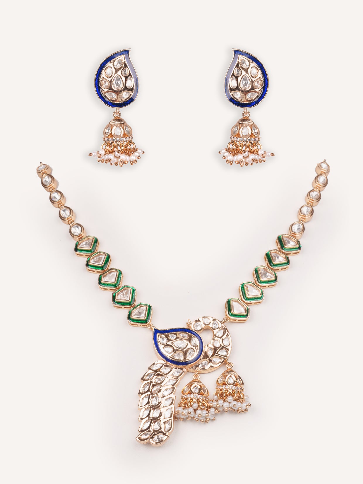 Stylish and classic kundan necklace set with matching earrings