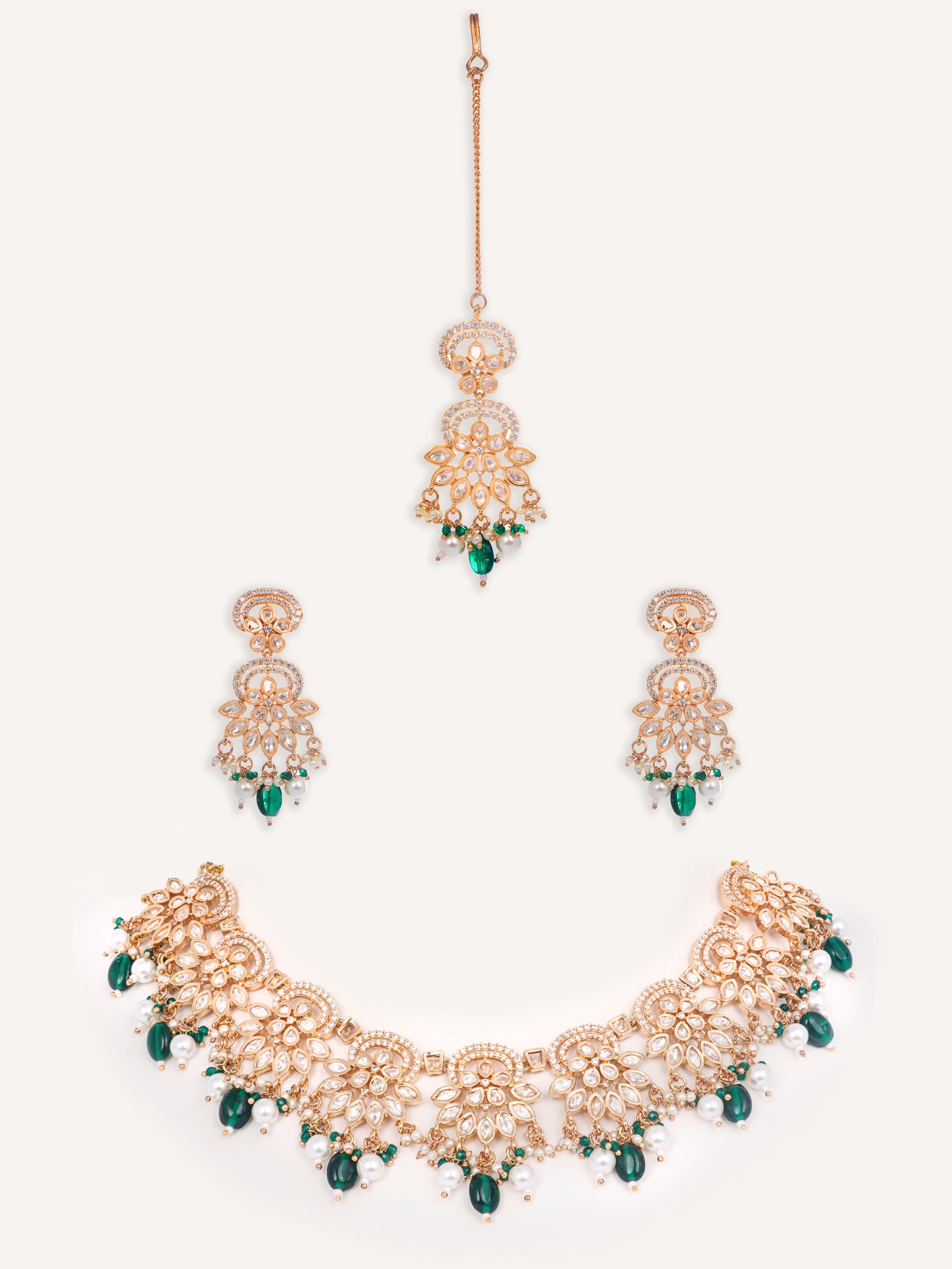 Classy kundan necklace with elegant pair of earrings and maangtikka