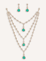Bold and dramatic two tone kundan long necklace set with matching earrings