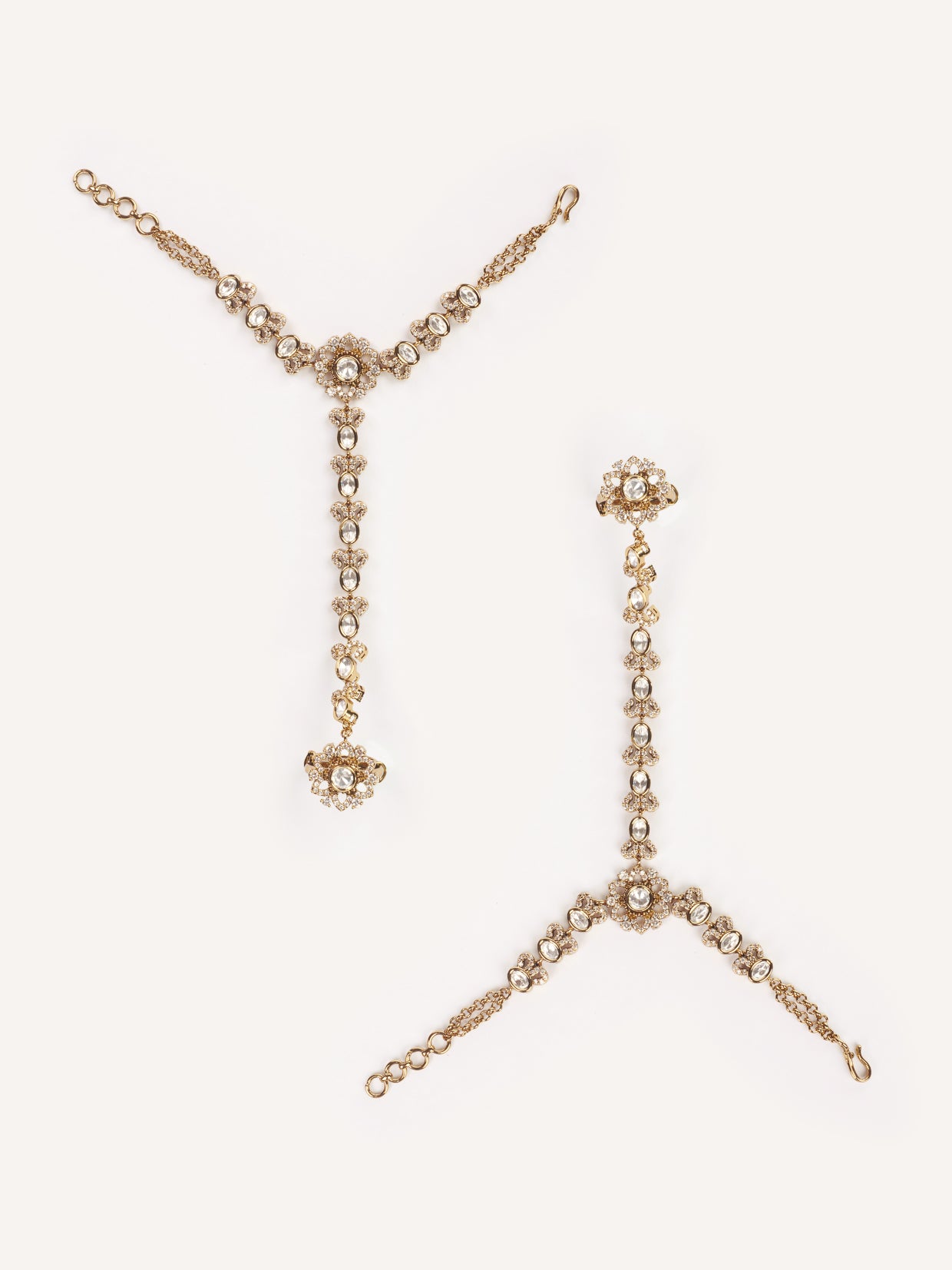 Pair of elegant two tone kundan polki hathphool