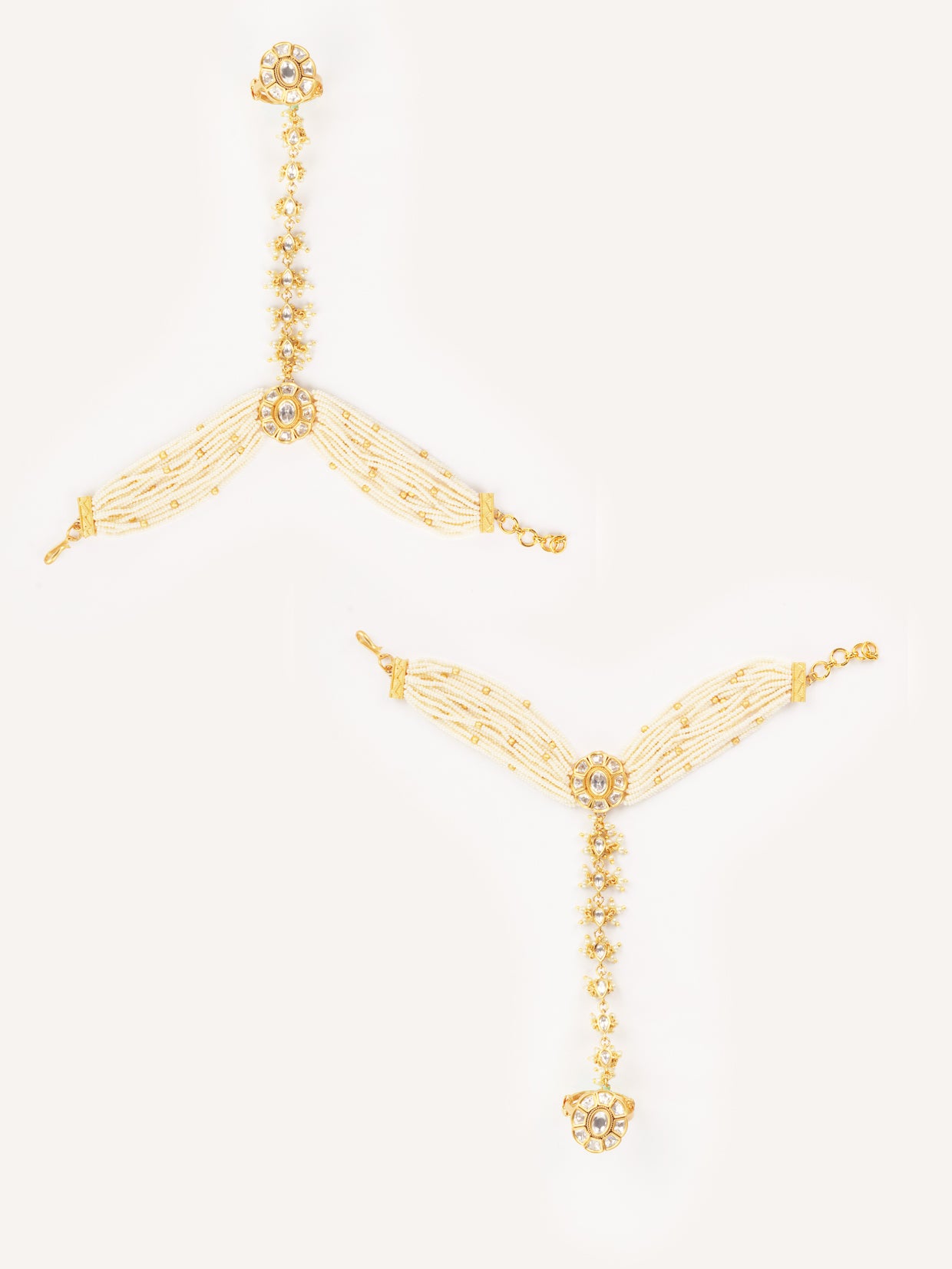 Elegant and classic kundan and pearl lines hathphool