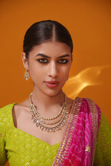 Bold and dramatic 3- line kundan necklace with earrings