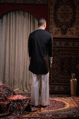 Black Embroidered Kurta in Satin Silk