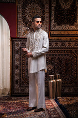 Ivory Regal Embroidered Linen Silk Kurta