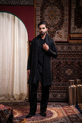 Midnight Noir Embroidered Linen Silk Kurta Set