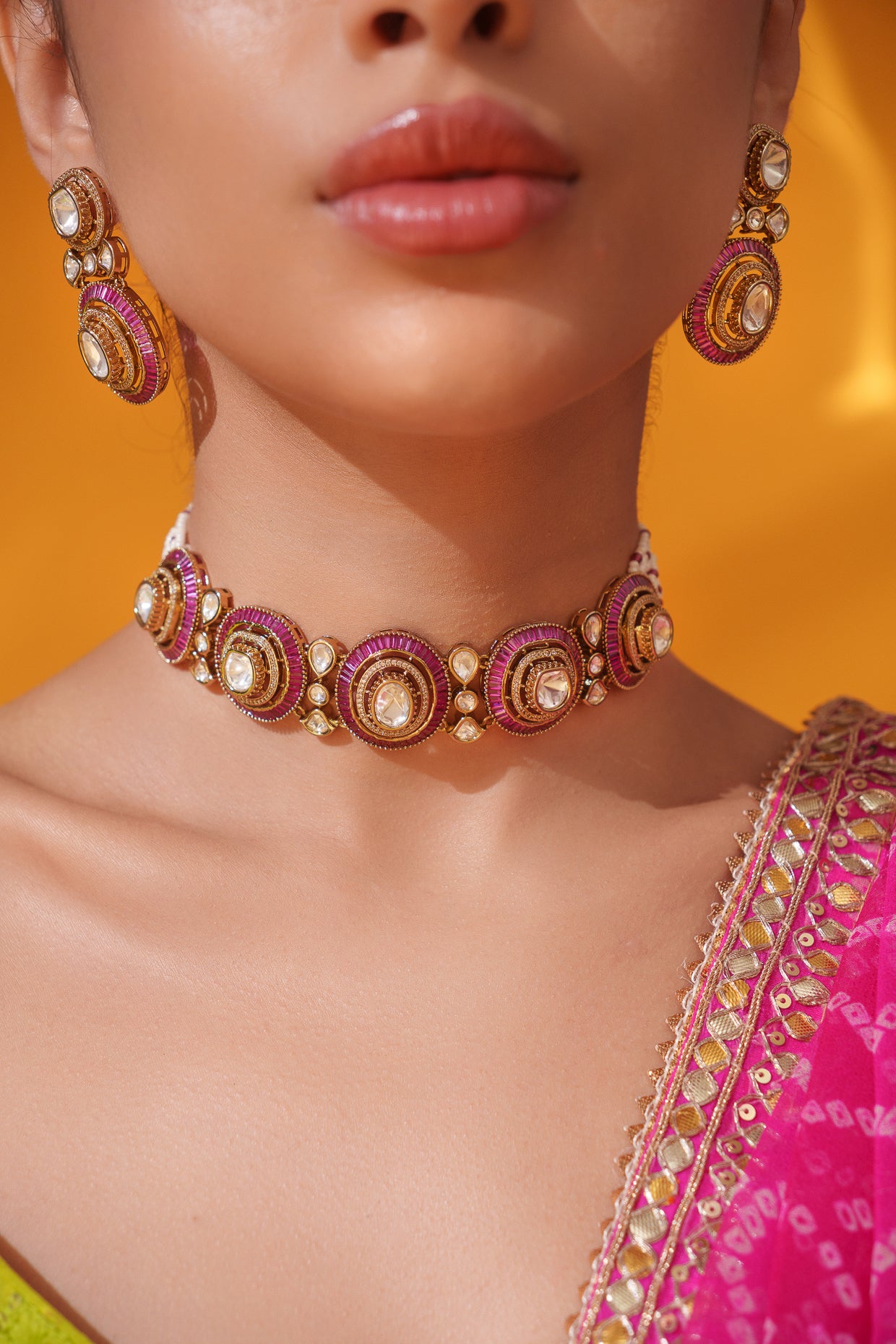 Dramatic and classy two tone moissanite choker with matching earrings
