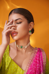 Dramatic and classy two tone kundan choker with matching earrings