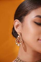Dramatic and classy two tone kundan polki stone necklace set with matching earrings