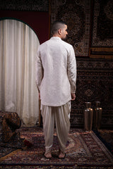 Ivory Pearl Embroidered Linen Silk Kurta