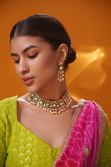 Dramatic and classy two tone kundan polki stone necklace set with matching earrings