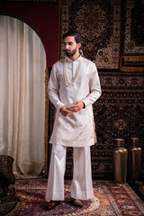 Ivory Heritage Embroidered Linen Silk Kurta