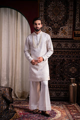 Ivory Heritage Embroidered Linen Silk Kurta