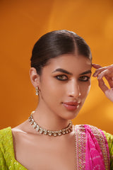 Dramatic and classy two tone kundan polki stone necklace set with matching earrings