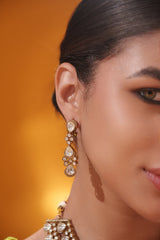 Bold and dramatic two tone polki 2 line necklace set with matching earrings
