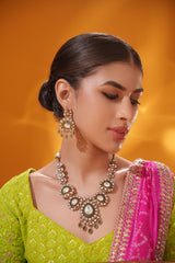 Bold and dramatic polki long necklace set with matching earrings