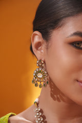 Bold and dramatic polki long necklace set with matching earrings