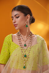 Bold and dramatic two tone kundan long necklace set with matching earrings