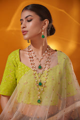 Bold and dramatic two tone kundan long necklace set with matching earrings